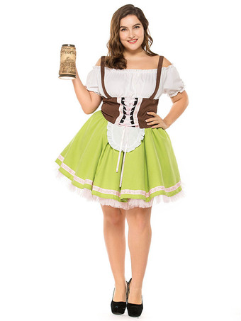 Halloween Costumes Beer Girl Costume Grass Green Multicolor Ruffles Dress Beer Girl Holidays Costumes Oktoberfest Costumes