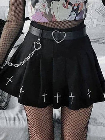 Black Gothic Skirt Chain Polyester Retro Dress