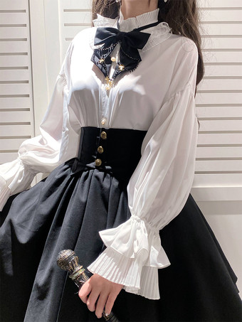 Academic Lolita Blouses Ruffles Long Sleeves Lolita Top Blouse White Lolita Shirt