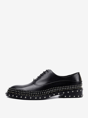 Men's Dress Shoes Modern Round Toe Rivets Cowhide Prom Wedding Shoes