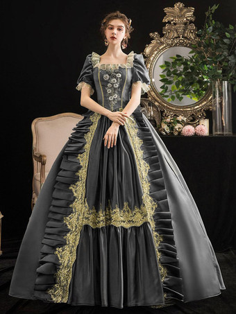 Déguisement Robe De Soirée Médiéval Princesse Robes Gris Costumes Rétro Femmes Dentelle Floral Marie Antoinette Costume Robe Déguisements Halloween